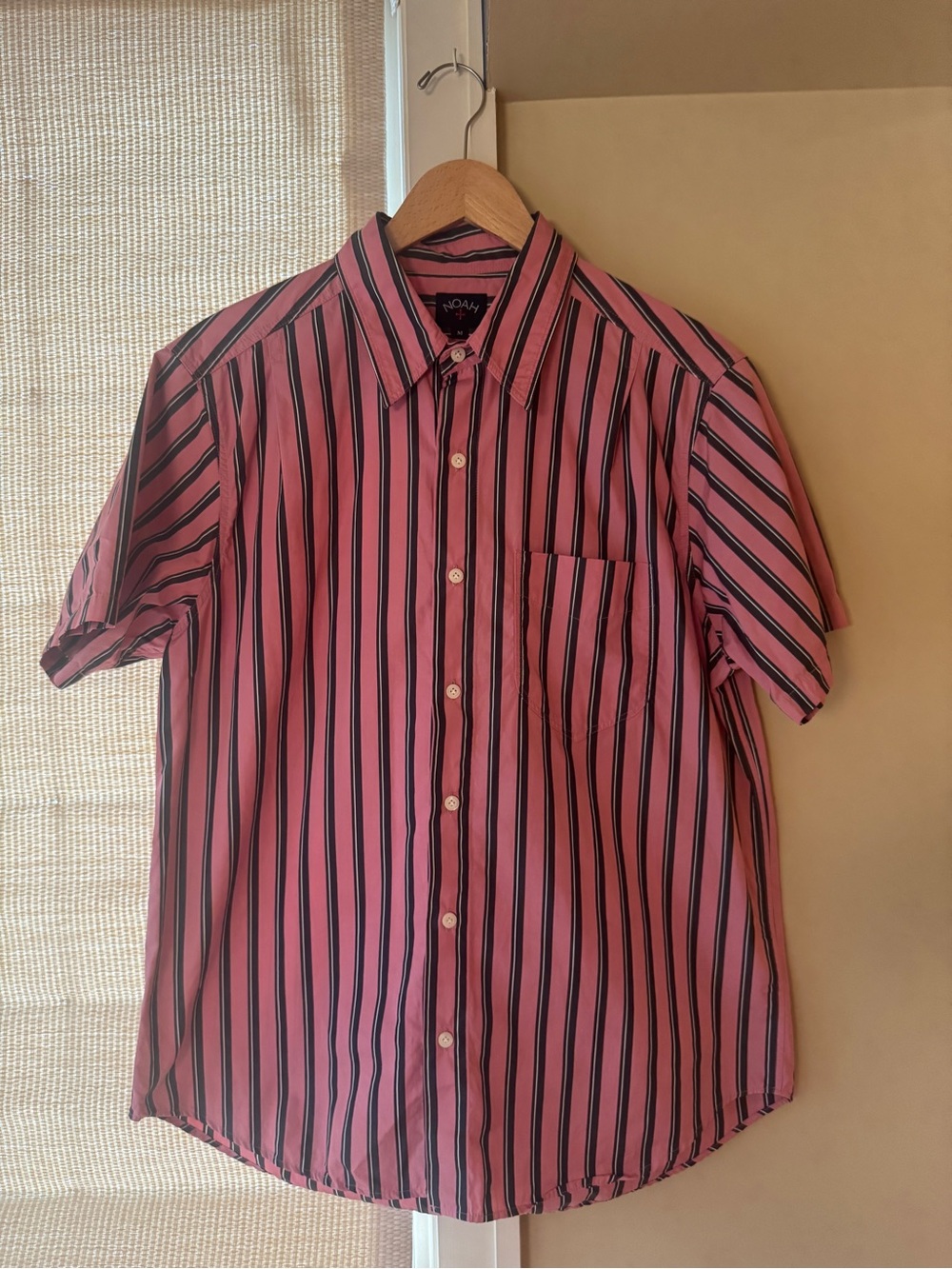 Noah NYC Pink and Black Vertical Stripe Short-Sleeve Button-Up